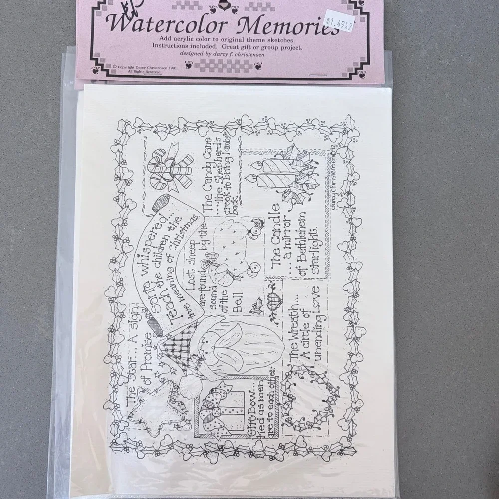 Vintage‎ Watercolor Memories Christmas Sketches Darcy Christensen 1991 Set of 2